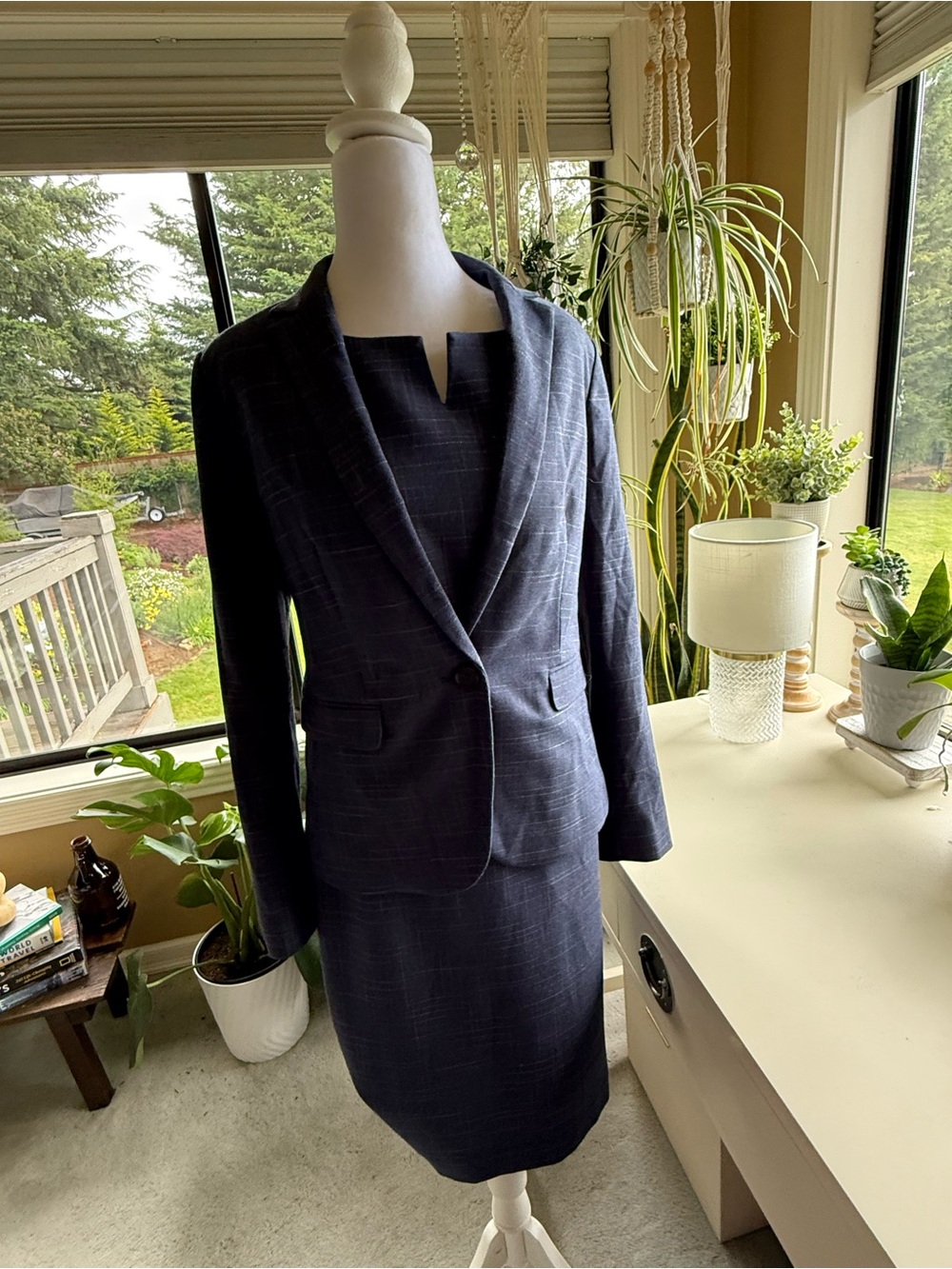 Women's Navy Blue Two-Piece Suit Jacket & dress